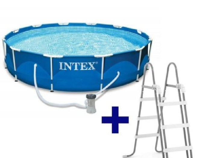 INTEX 28212GN Cadre Pool, 366x76cm Avec Pompe + INTEX 28075 Échelle de Sécurité
