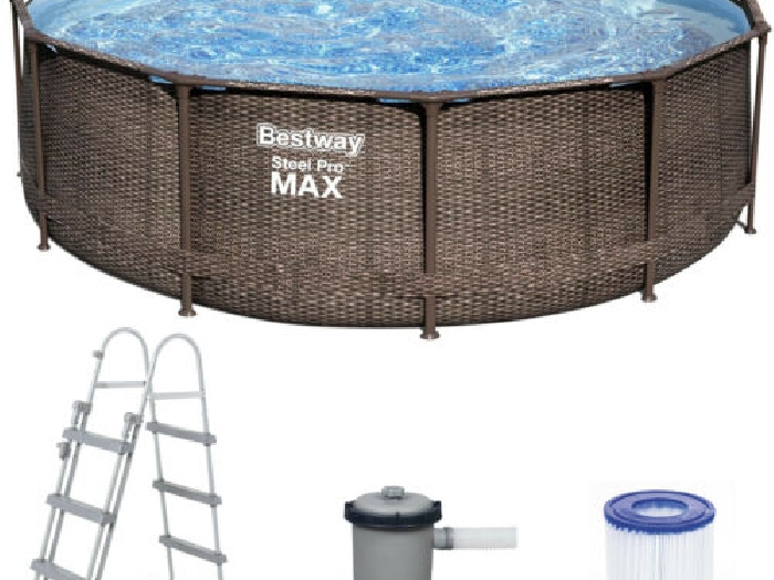 BESTWAY STEEL PRO MAX 366 x 100 cm Ronde Piscine - La pompe à filtre et échelle