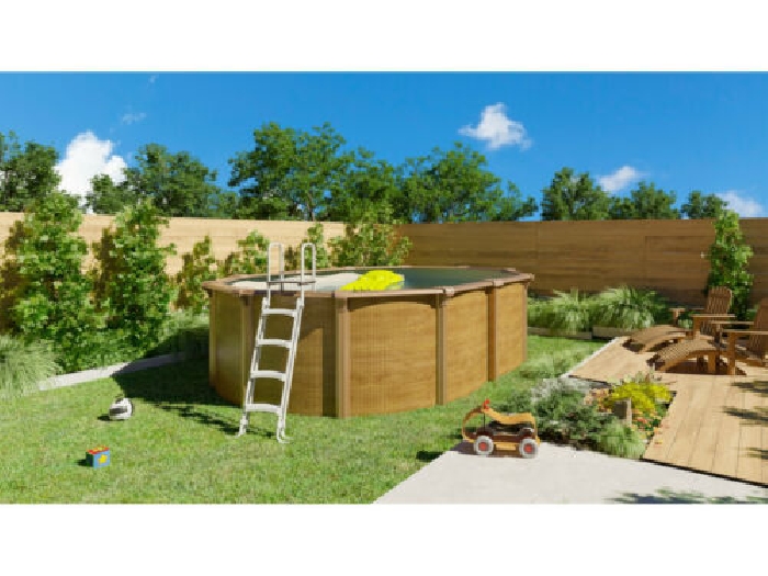 piscine métal hors sol aspect bois 5,20 x 3,95 x 1,32 m - trigano jardin