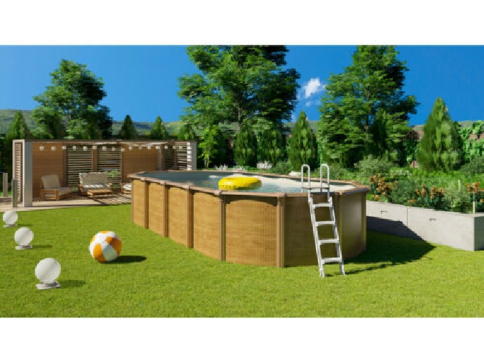 piscine métal hors sol aspect bois de 6,40 x 3,95 x 1,32 m - trigano jardin